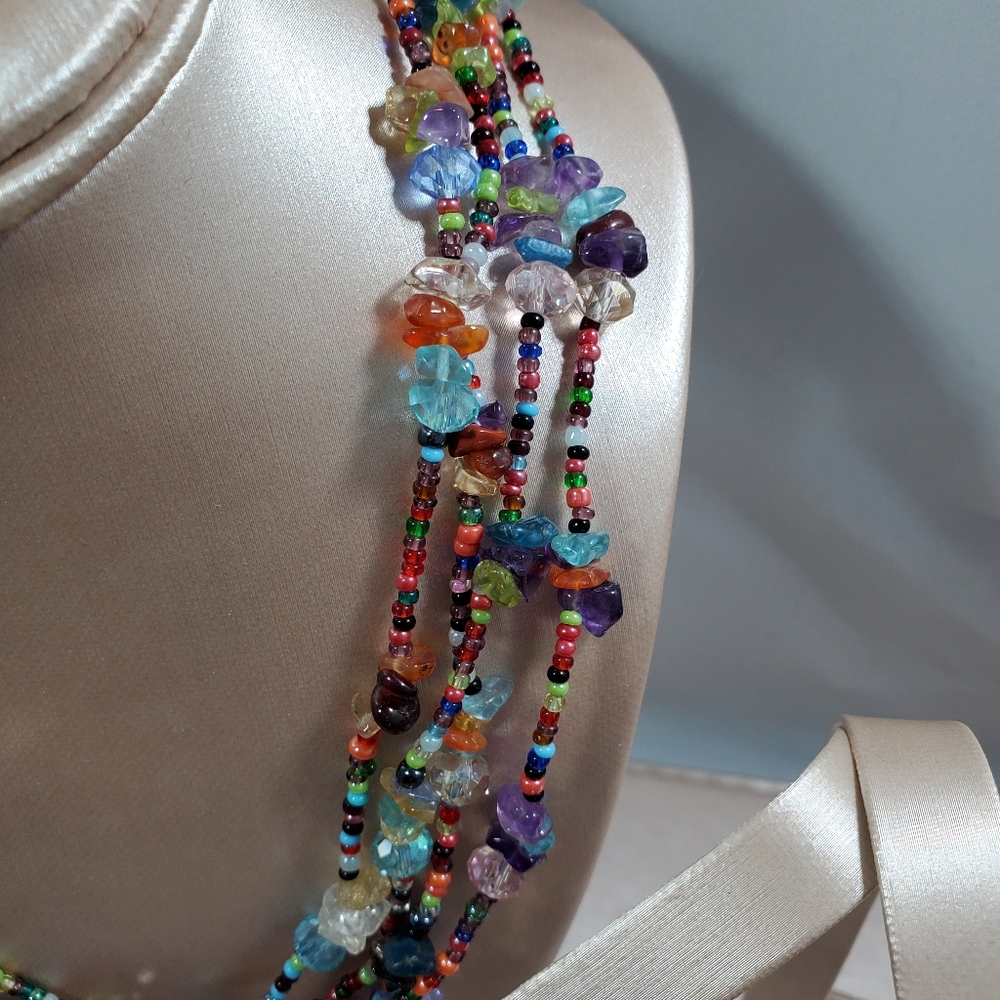 Multi Colored 4 Stranded Necklace Set - image 4